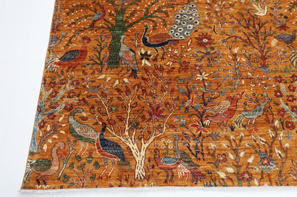 242 x 295 cm | Birds Gold Area Rug Afghan Hand Knotted Veg Dye Wool carpet