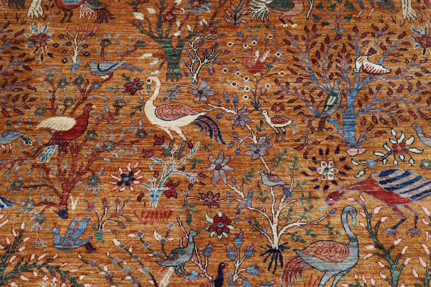 242 x 295 cm | Birds Gold Area Rug Afghan Hand Knotted Veg Dye Wool carpet