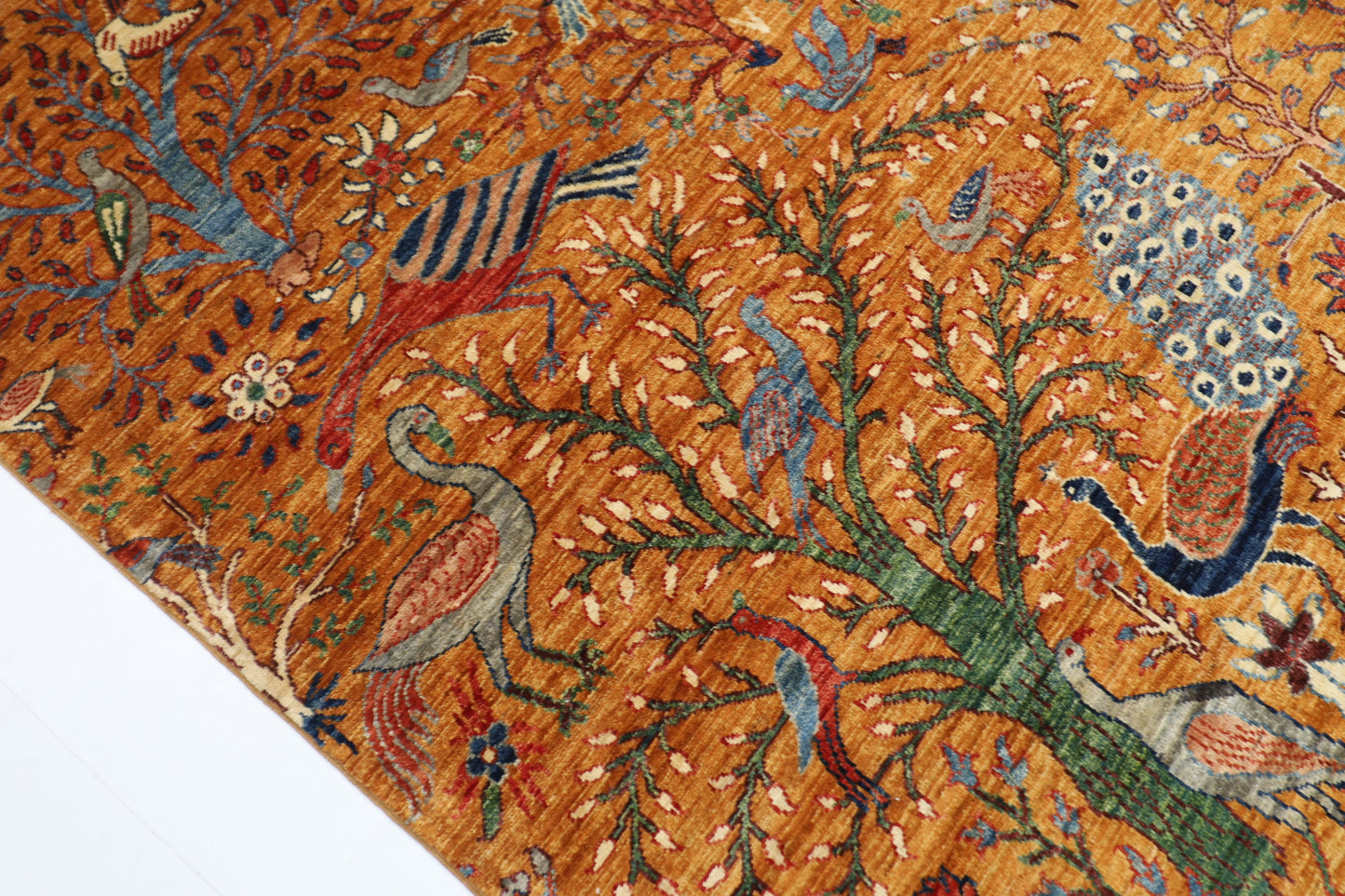 242 x 295 cm | Birds Gold Area Rug Afghan Hand Knotted Veg Dye Wool carpet