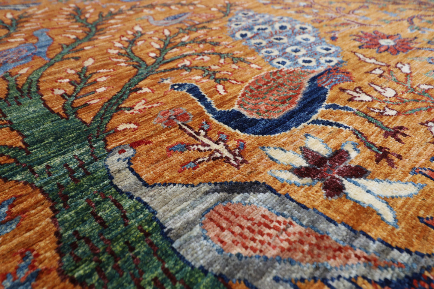 242 x 295 cm | Birds Gold Area Rug Afghan Hand Knotted Veg Dye Wool carpet