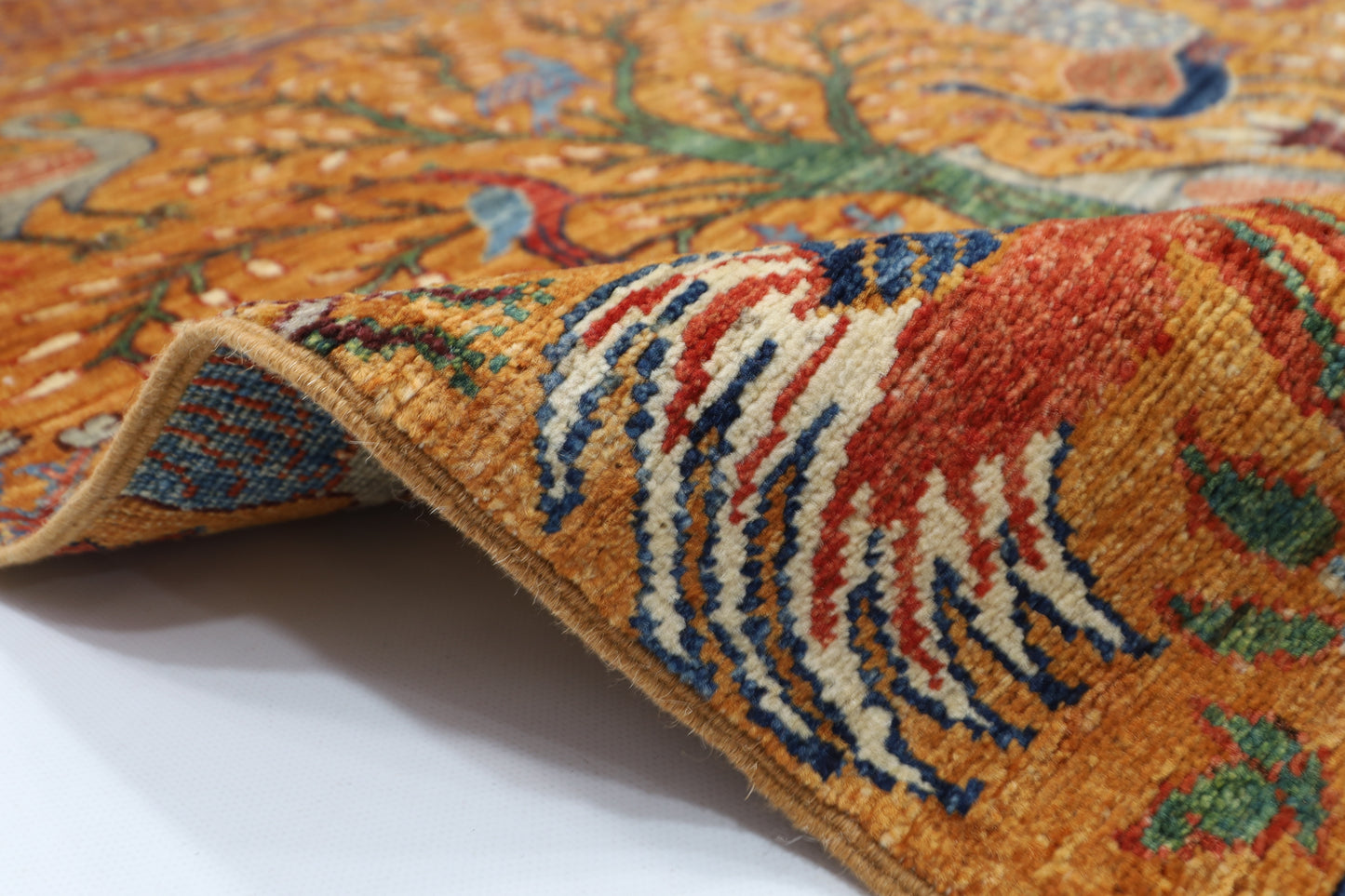 242 x 295 cm | Birds Gold Area Rug Afghan Hand Knotted Veg Dye Wool carpet