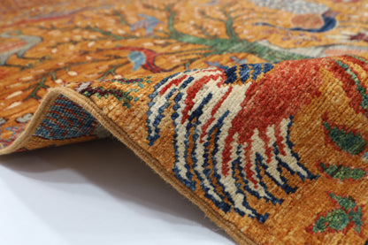 242 x 295 cm | Birds Gold Area Rug Afghan Hand Knotted Veg Dye Wool carpet