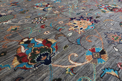 296 x 389 cm | Sultani Gray Design Hand Knotted veg Dye Wool Afghan Carpet