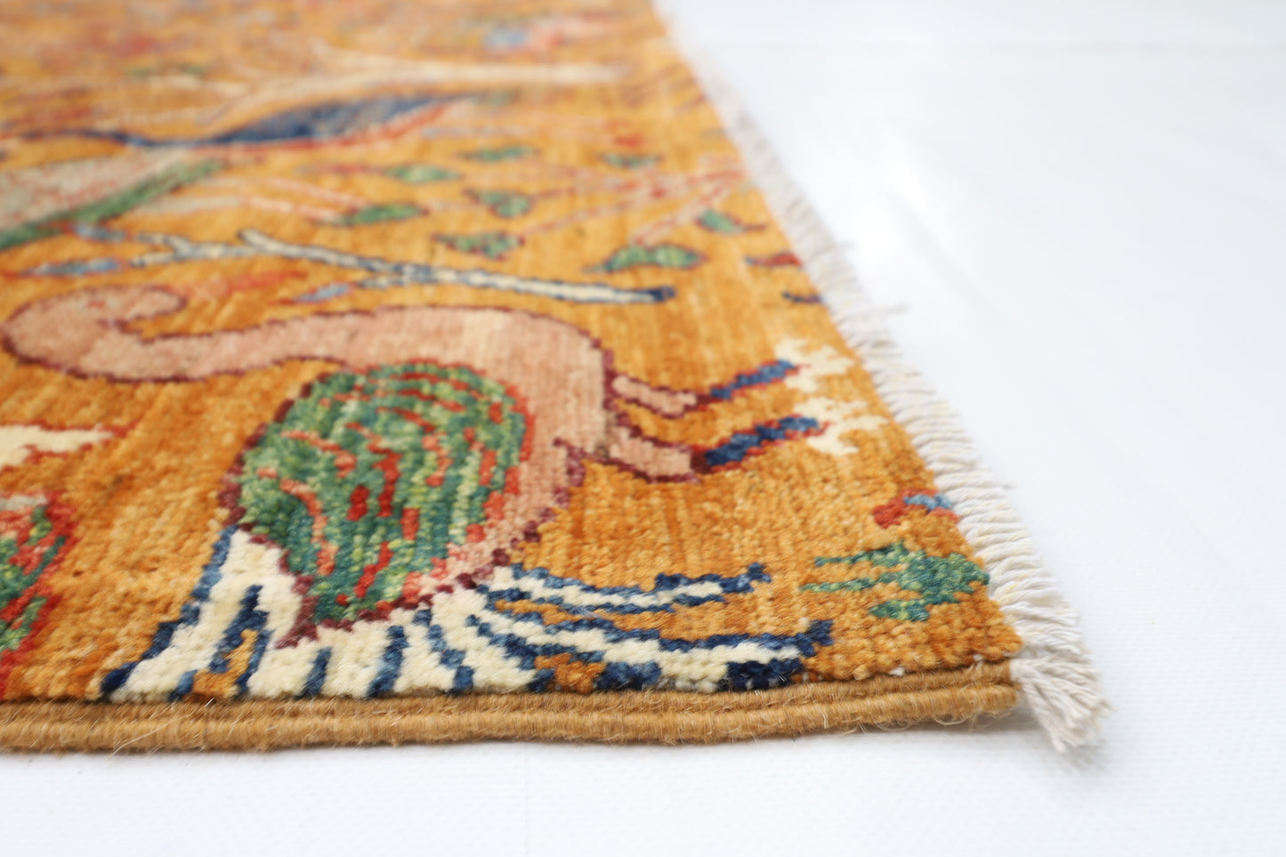 242 x 295 cm | Birds Gold Area Rug Afghan Hand Knotted Veg Dye Wool carpet