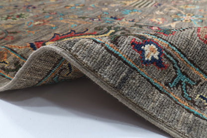 296 x 389 cm | Sultani Gray Design Hand Knotted veg Dye Wool Afghan Carpet