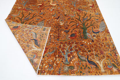 242 x 295 cm | Birds Gold Area Rug Afghan Hand Knotted Veg Dye Wool carpet