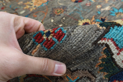 296 x 389 cm | Sultani Gray Design Hand Knotted veg Dye Wool Afghan Carpet