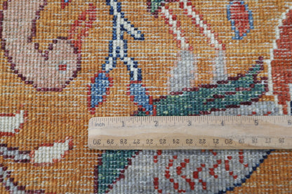 242 x 295 cm | Birds Gold Area Rug Afghan Hand Knotted Veg Dye Wool carpet