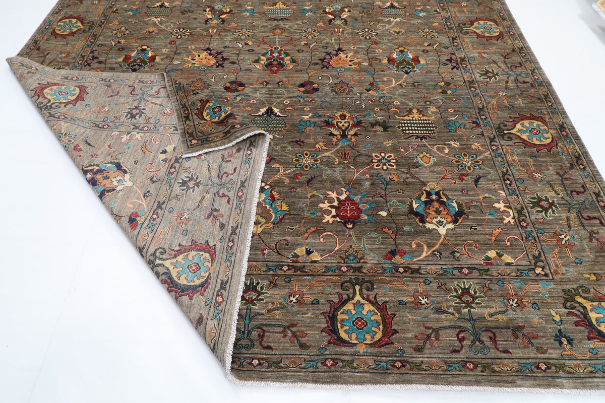 296 x 389 cm | Sultani Gray Design Hand Knotted veg Dye Wool Afghan Carpet