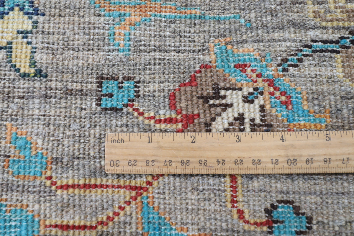 296 x 389 cm | Sultani Gray Design Hand Knotted veg Dye Wool Afghan Carpet