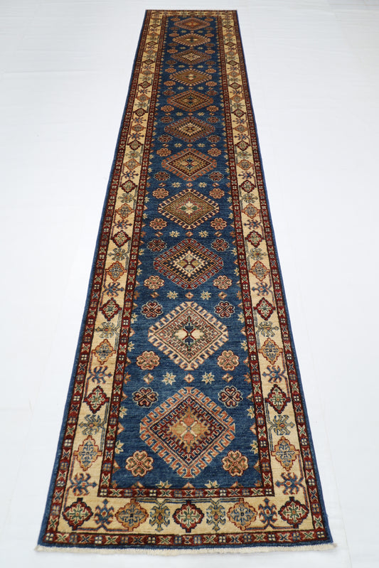 85 x 393 cm | Kazak Large Runner Rug Afghan Hand Knotted veg Dye Wool carpet