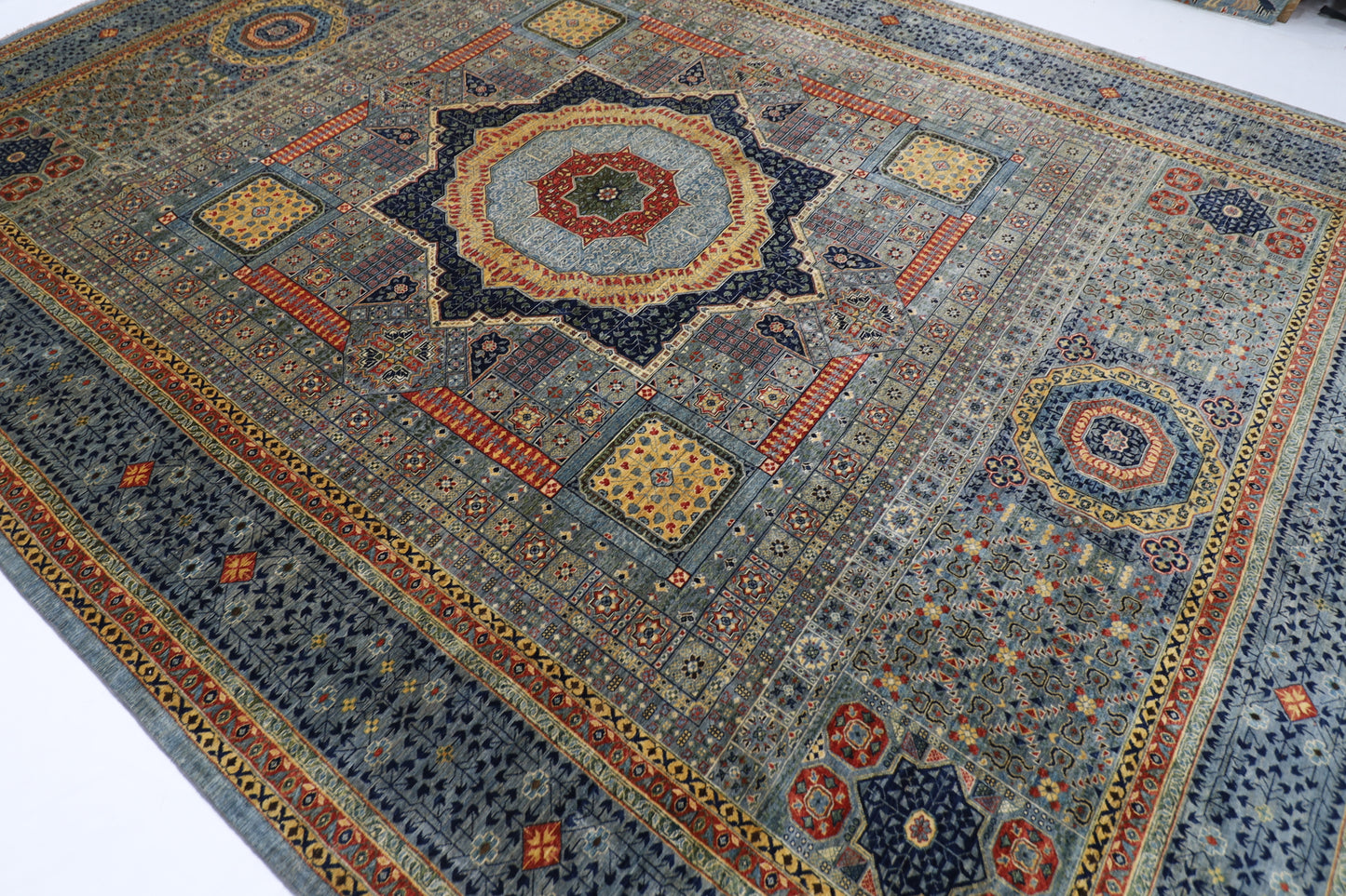 309 x 417 cm | Mamluk Gray Fine Quality Area Rug Afghan Hand Knotted Veg Dye Wool carpet
