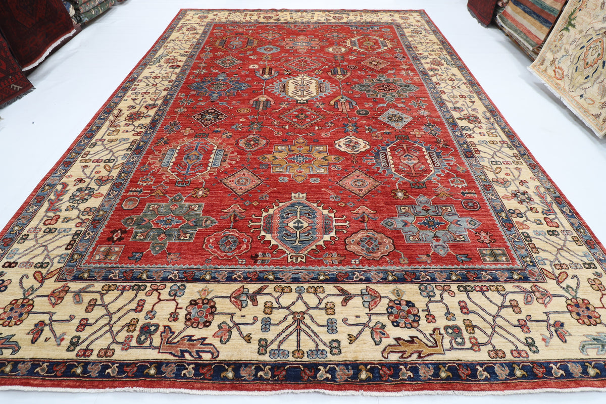 298 x 420 cm | Waziri Design Hand Knotted veg Dye Wool Afghan Carpet