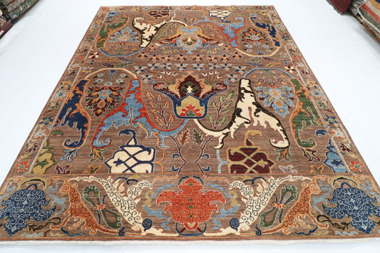 250 x 296 cm | Kawos Brown Design Hand Knotted veg Dye Wool Afghan Carpet