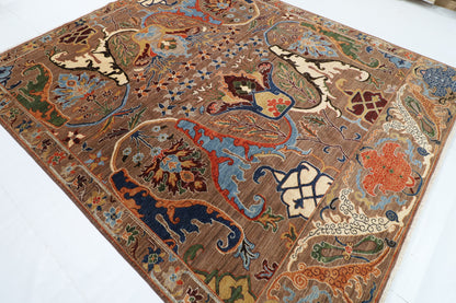 250 x 296 cm | Kawos Brown Design Hand Knotted veg Dye Wool Afghan Carpet