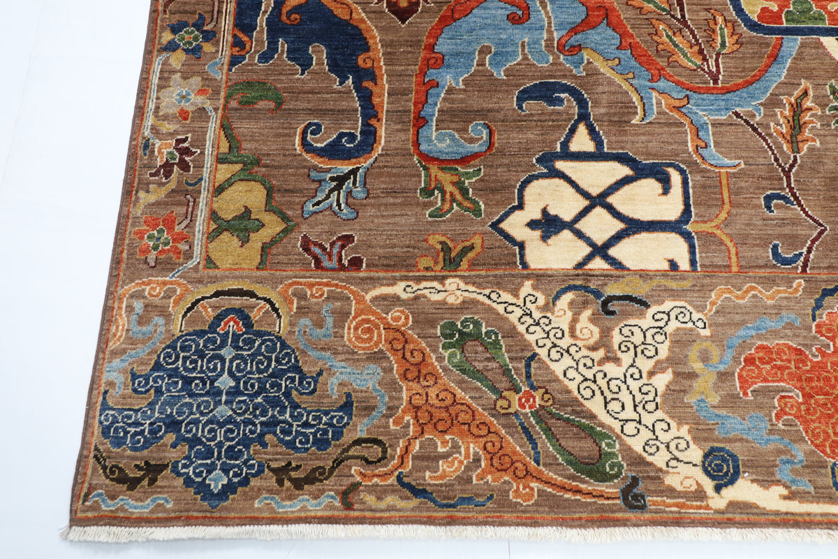 250 x 296 cm | Kawos Brown Design Hand Knotted veg Dye Wool Afghan Carpet
