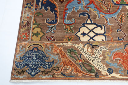 250 x 296 cm | Kawos Brown Design Hand Knotted veg Dye Wool Afghan Carpet