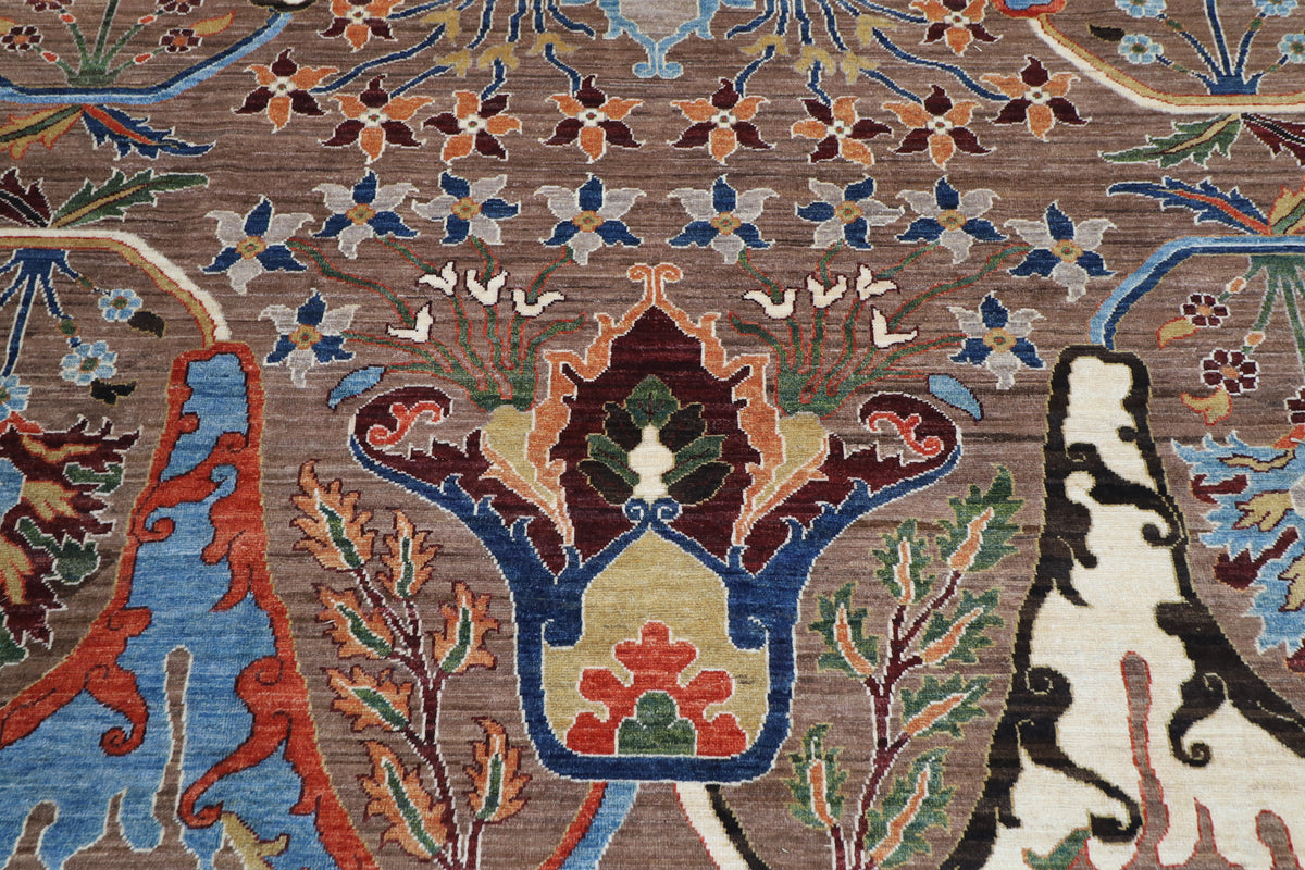 250 x 296 cm | Kawos Brown Design Hand Knotted veg Dye Wool Afghan Carpet
