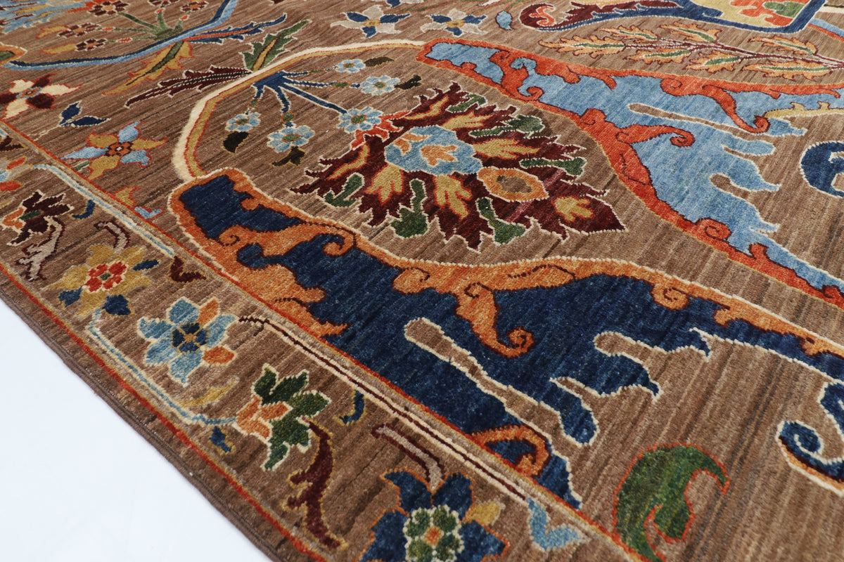 250 x 296 cm | Kawos Brown Design Hand Knotted veg Dye Wool Afghan Carpet