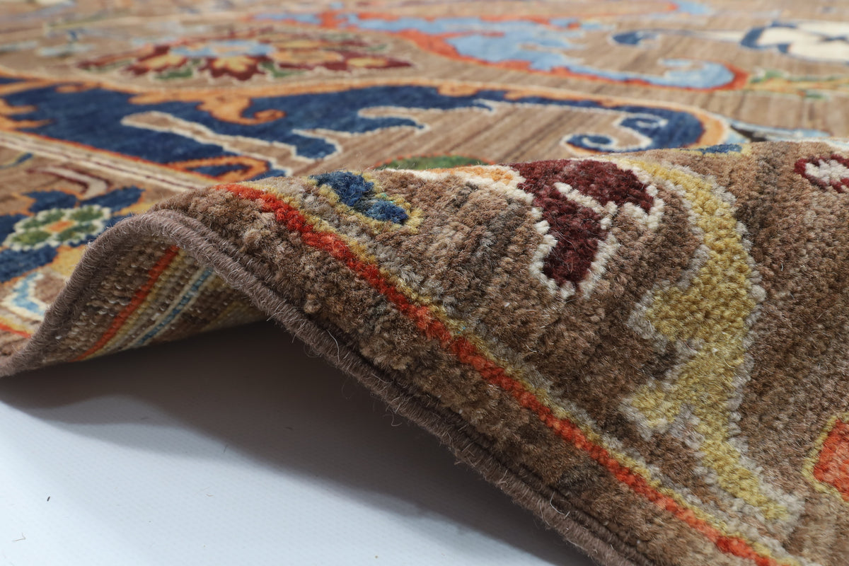 250 x 296 cm | Kawos Brown Design Hand Knotted veg Dye Wool Afghan Carpet