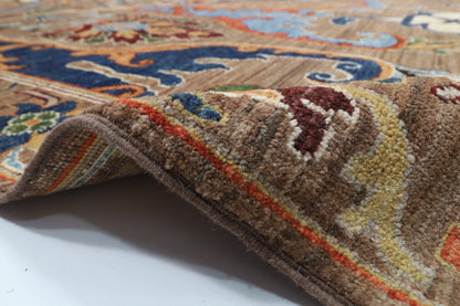 250 x 296 cm | Kawos Brown Design Hand Knotted veg Dye Wool Afghan Carpet