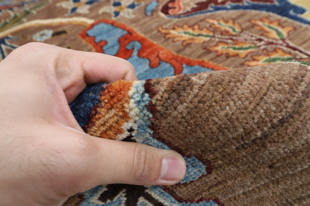 250 x 296 cm | Kawos Brown Design Hand Knotted veg Dye Wool Afghan Carpet
