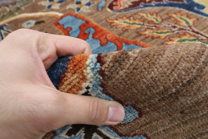 250 x 296 cm | Kawos Brown Design Hand Knotted veg Dye Wool Afghan Carpet