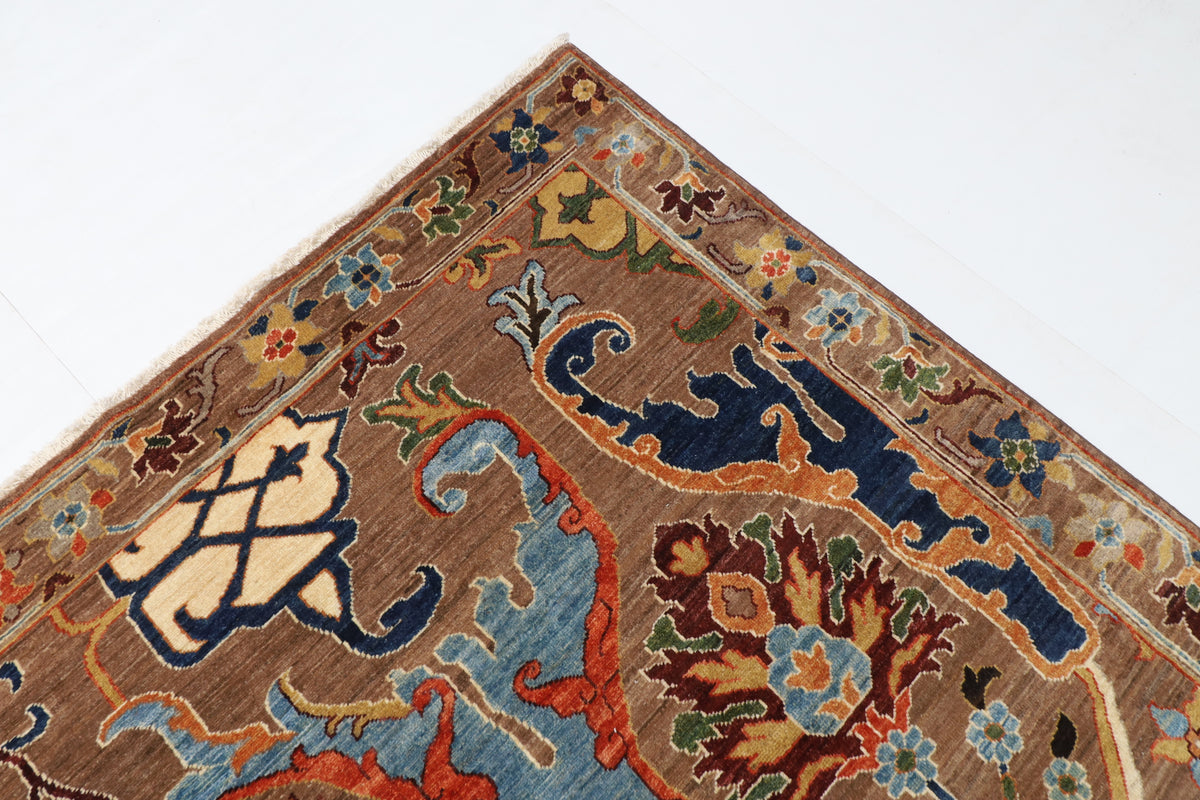 250 x 296 cm | Kawos Brown Design Hand Knotted veg Dye Wool Afghan Carpet