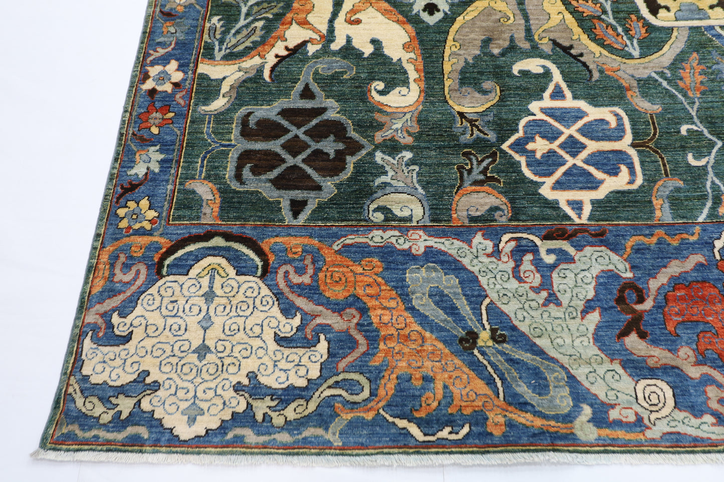 298 x 416 cm | Kawros Green Afghan Tribal Hand Knotted Veg Dye Wool carpet