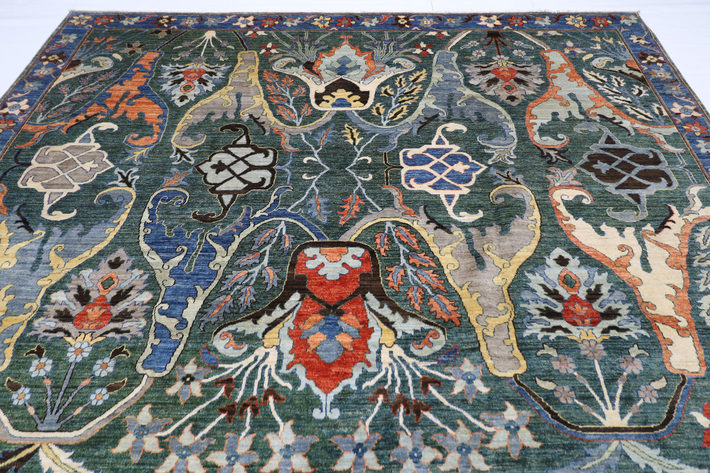298 x 416 cm | Kawros Green Afghan Tribal Hand Knotted Veg Dye Wool carpet