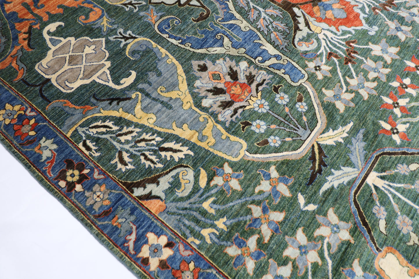 298 x 416 cm | Kawros Green Afghan Tribal Hand Knotted Veg Dye Wool carpet