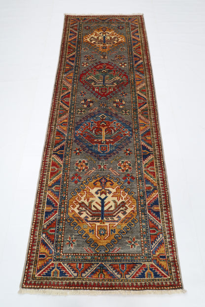 76 x 224 cm | Kazak Gray Runner Rug Afghan Hand Knotted veg Dye Wool carpet