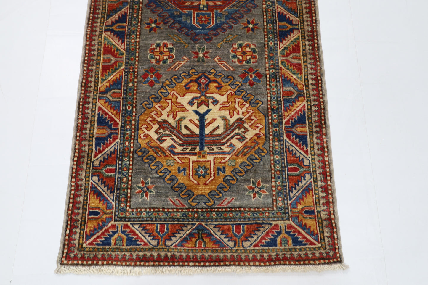 76 x 224 cm | Kazak Gray Runner Rug Afghan Hand Knotted veg Dye Wool carpet