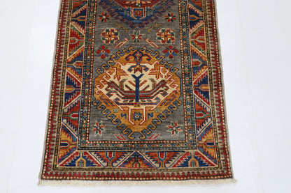 76 x 224 cm | Kazak Gray Runner Rug Afghan Hand Knotted veg Dye Wool carpet