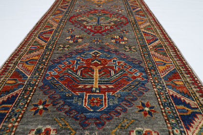76 x 224 cm | Kazak Gray Runner Rug Afghan Hand Knotted veg Dye Wool carpet