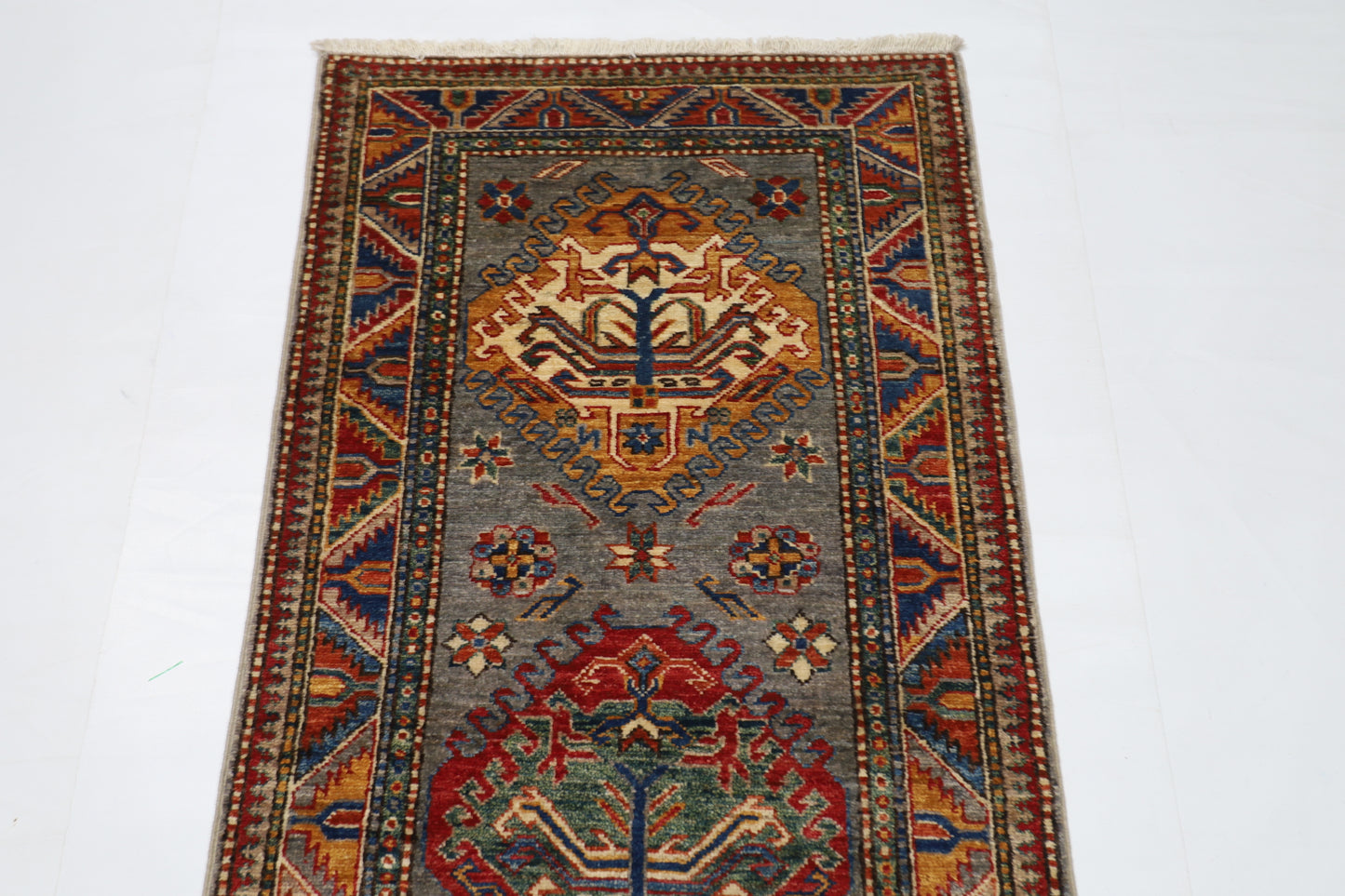 76 x 224 cm | Kazak Gray Runner Rug Afghan Hand Knotted veg Dye Wool carpet