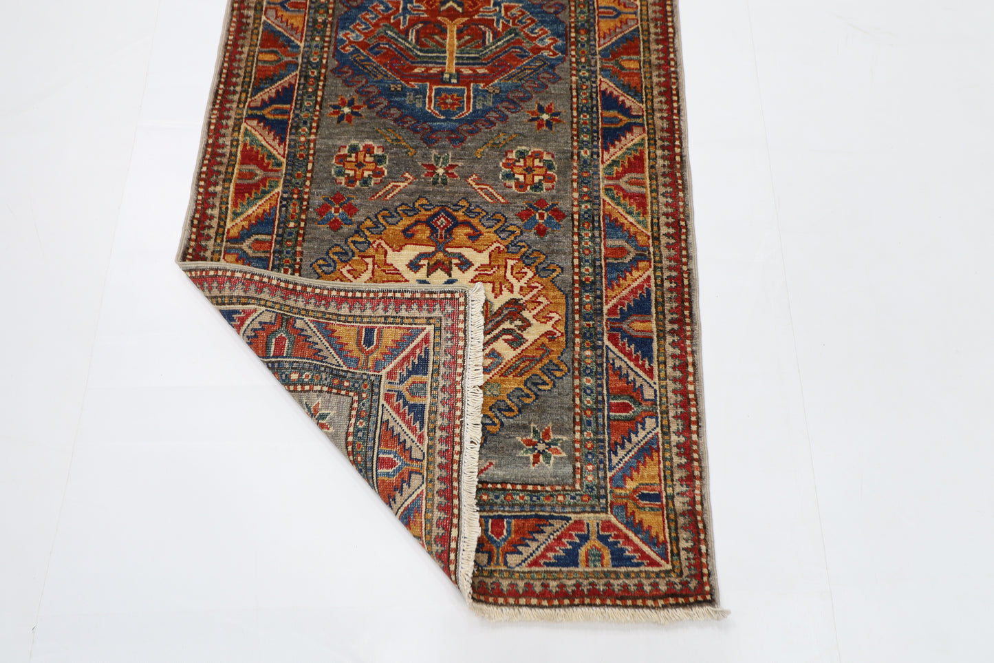 76 x 224 cm | Kazak Gray Runner Rug Afghan Hand Knotted veg Dye Wool carpet