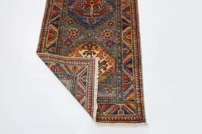 76 x 224 cm | Kazak Gray Runner Rug Afghan Hand Knotted veg Dye Wool carpet