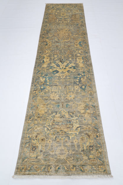 78 x 298 cm | Floral Gray Runner Rug Afghan Hand Knotted veg Dye Wool carpet