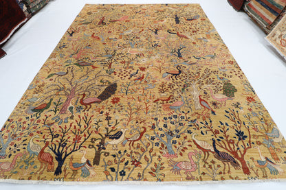 272 x 355 cm | Birds Yellow Design Hand Knotted veg Dye Wool Afghan Carpet