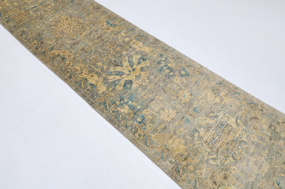 78 x 298 cm | Floral Gray Runner Rug Afghan Hand Knotted veg Dye Wool carpet