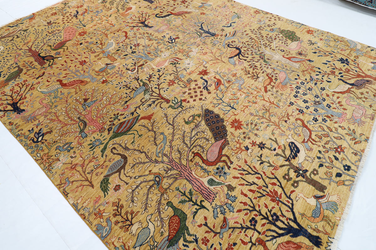 272 x 355 cm | Birds Yellow Design Hand Knotted veg Dye Wool Afghan Carpet