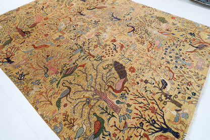 272 x 355 cm | Birds Yellow Design Hand Knotted veg Dye Wool Afghan Carpet