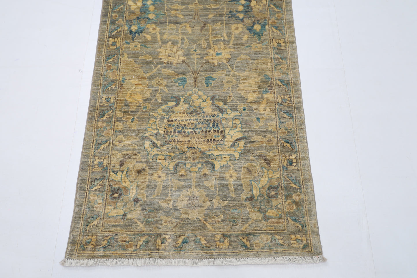 78 x 298 cm | Floral Gray Runner Rug Afghan Hand Knotted veg Dye Wool carpet