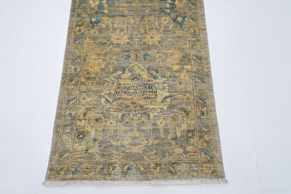 78 x 298 cm | Floral Gray Runner Rug Afghan Hand Knotted veg Dye Wool carpet