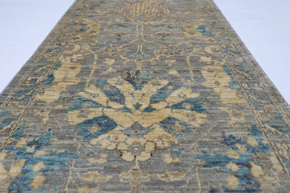 78 x 298 cm | Floral Gray Runner Rug Afghan Hand Knotted veg Dye Wool carpet