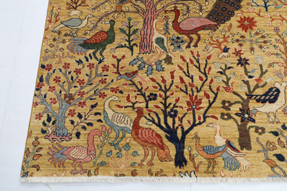 272 x 355 cm | Birds Yellow Design Hand Knotted veg Dye Wool Afghan Carpet