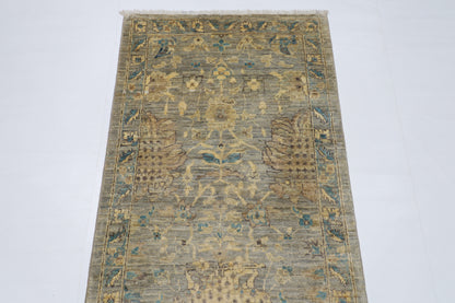 78 x 298 cm | Floral Gray Runner Rug Afghan Hand Knotted veg Dye Wool carpet