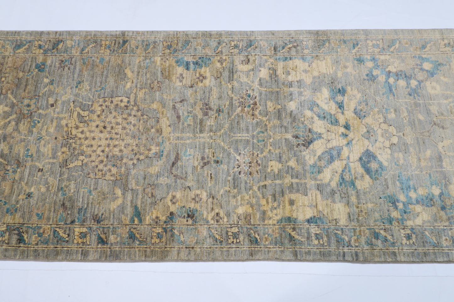 78 x 298 cm | Floral Gray Runner Rug Afghan Hand Knotted veg Dye Wool carpet