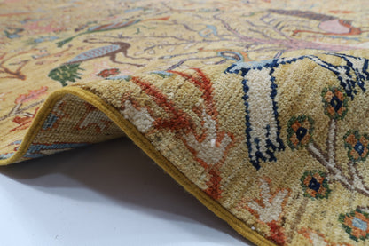 272 x 355 cm | Birds Yellow Design Hand Knotted veg Dye Wool Afghan Carpet